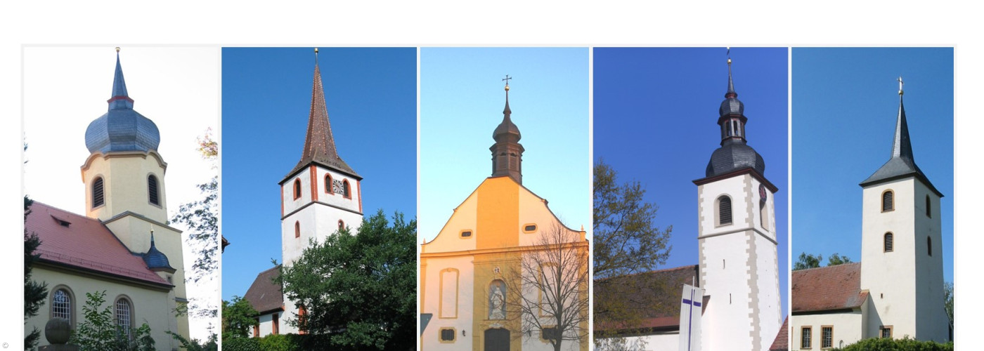 Collage der Kirchen in der Pfarrei Aub-Gülchsheim