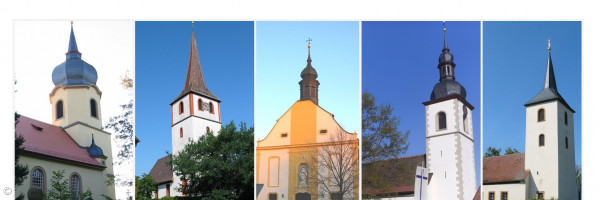 Collage der Kirchen in der Pfarrei Aub-Gülchsheim