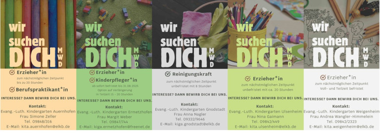 Collage aus aktuellen Stellenanzeigen für Kindergärtenim Dekanat