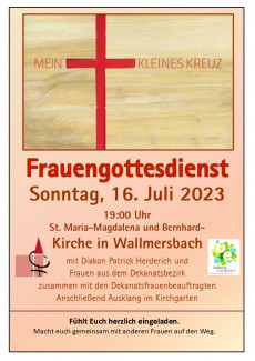Einladungsflyer zum Frauengottesdienst am 16.7.2023 in Wallmersbach