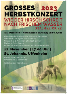 Plakat zeigt einen Hirsch und enthält die Daten zum Konzert in Uffenheim am 12.11. um 17 Uhr in der Stadtkirche