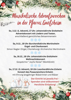 Musikalische Angebote der Pfarrei Gnötzheim im Advent 2023