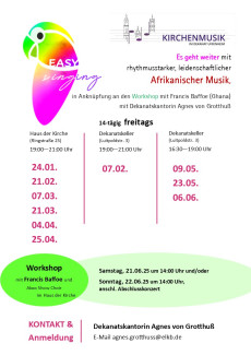 Probentermine easy singing von Januar bis Juni 2025