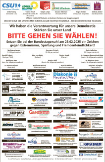 Plakat mit Aufruf zum Wählen von Uffenheimer Unternehmen und Parteien