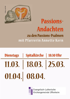 Passionsandachten mit Pfarrerin Annette Kern dienstags in der Spitalkirche