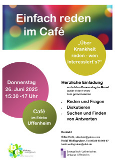 Plakat einfach reden über Krankheiten am 25.6.25 im Café im Edeka Uffenheim