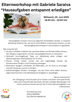 Elternworkshop zu "Hausaufgaben entspannt erledigen" am 25.6.25 in Uffenheim