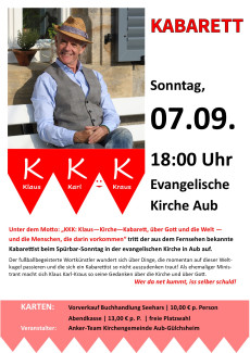 Kabarett mit KKK - Klaus Karl-Kraus am 5.8.25 in der Auber Kirche im 18:00 Uhr
