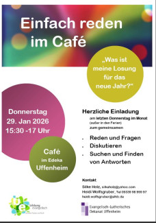 Treffpunkt Einfach reden im Café im Edeka am 29.1.26 mit Pfarrerin Heidi Wolfsgruber zum Thema Jahreslosung