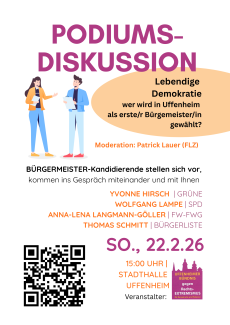 Podiumsdiskussion mit den Bürgermeister-Kandidierenden in Uffenheim am 22.2.26 um 15 Uhr in der Stadthalle Uffenheim