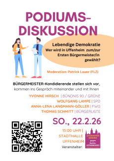 Lebendige Demokratie - Podiumsdiskussion mit den Bürgermeister-Kandidierenden in Uffenheim am 22.2.26 um 15 Uhr in der Stadthalle
