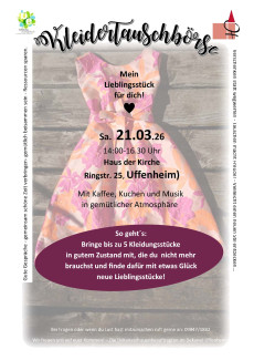 Kleidertauschbörse am 21.3.26 von 14 bis 16:30 Uhr im Haus der Kirche in Uffenheim, organisiert von den Dekanatsfrauen Uffenheim
