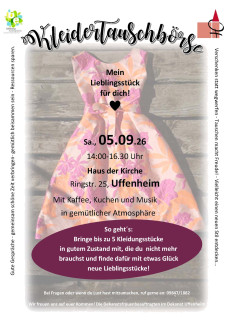 Kleidertauschbörse am 5.9.26 von 14 bis 16:30 Uhr im Haus der Kirche