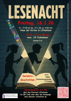 Kinder-Lesenacht vom 16.1. bis 17.1.26 im Haus der Kirche in uffenheim