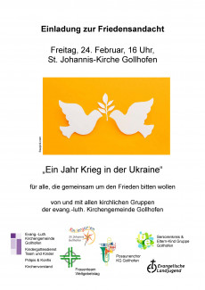 Einladung zur Friedensandacht am 24.2.2023 in Gollhofen