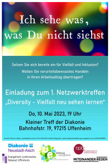 Plakat mit Einladung zum ersten Netzwerktreffen zum Thema Vielfalt am 10.5.2023