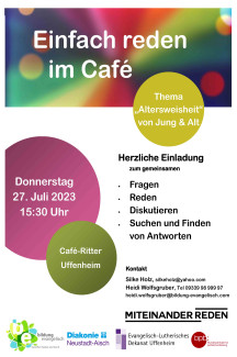 Einladungsplakat zum Angebot einfach reden im Café am 27.7.2023