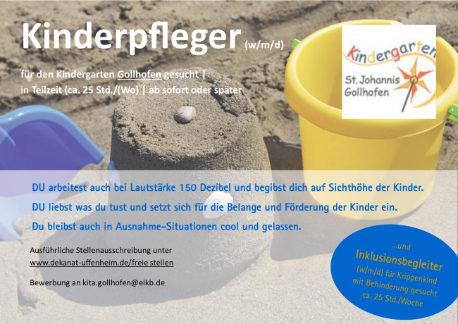 Kindergarten Gollhofen sucht ab sofort Kinderpfleger und Inklusionsbegleiter