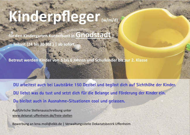 Kinderpfleger für Kindergarten Kunterbunt in Gnodstadt gesucht
