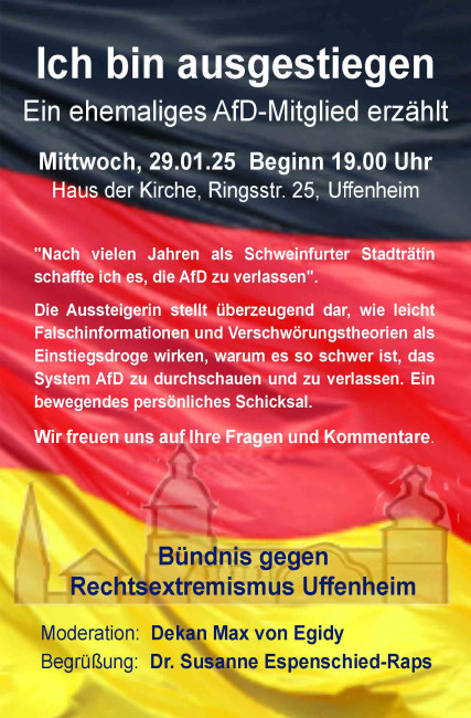 Vortrag eines ehemaligen AfD-Mitgliedes über seinen Ausstieg, veranstaltet vom Bündnis gegen Rechtsextremismus Uffenheim