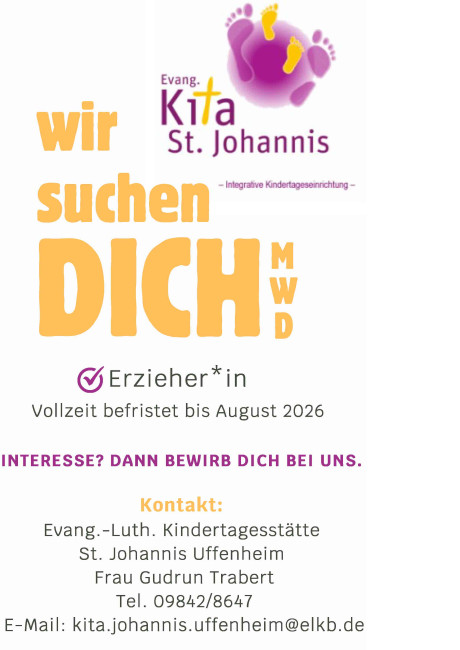 Stellenausschreibung für eine Erzieherin im St. Johannis-Kindergarten Uffenheim