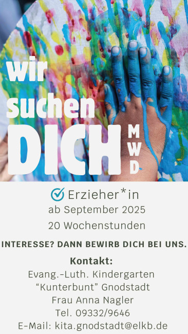 Freie Stelle im Kindergarten Gnodstadt für Erzieher (m/w/d) ab September 2025