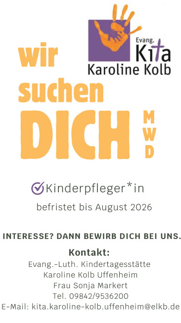 Stellenanzeige Kinderpfleger - befristet bis August 2026