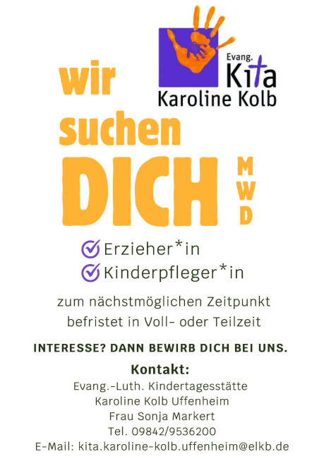 Stellenanzeige Karoline-Kolb für Kinderpfleger/Erzieher ab sofort befristet 
