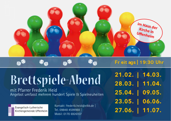 Termine Brettspieleabende im Haus der Kirche von Februar bis Juli 2025