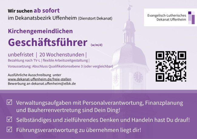 Ab sofort suchen wir einen kirchengemeindlichen Geschäftsführer in Teilzeit