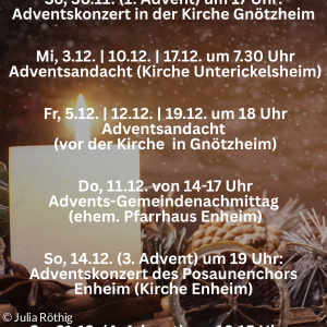 Termine der Adventsleuchten-Termine in der Pfarrei Gnötzheim im Dezember 2025